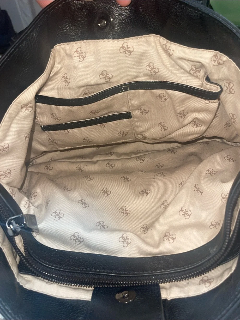 Guess by Marciano Brown and Black Monogram Stripe Tote